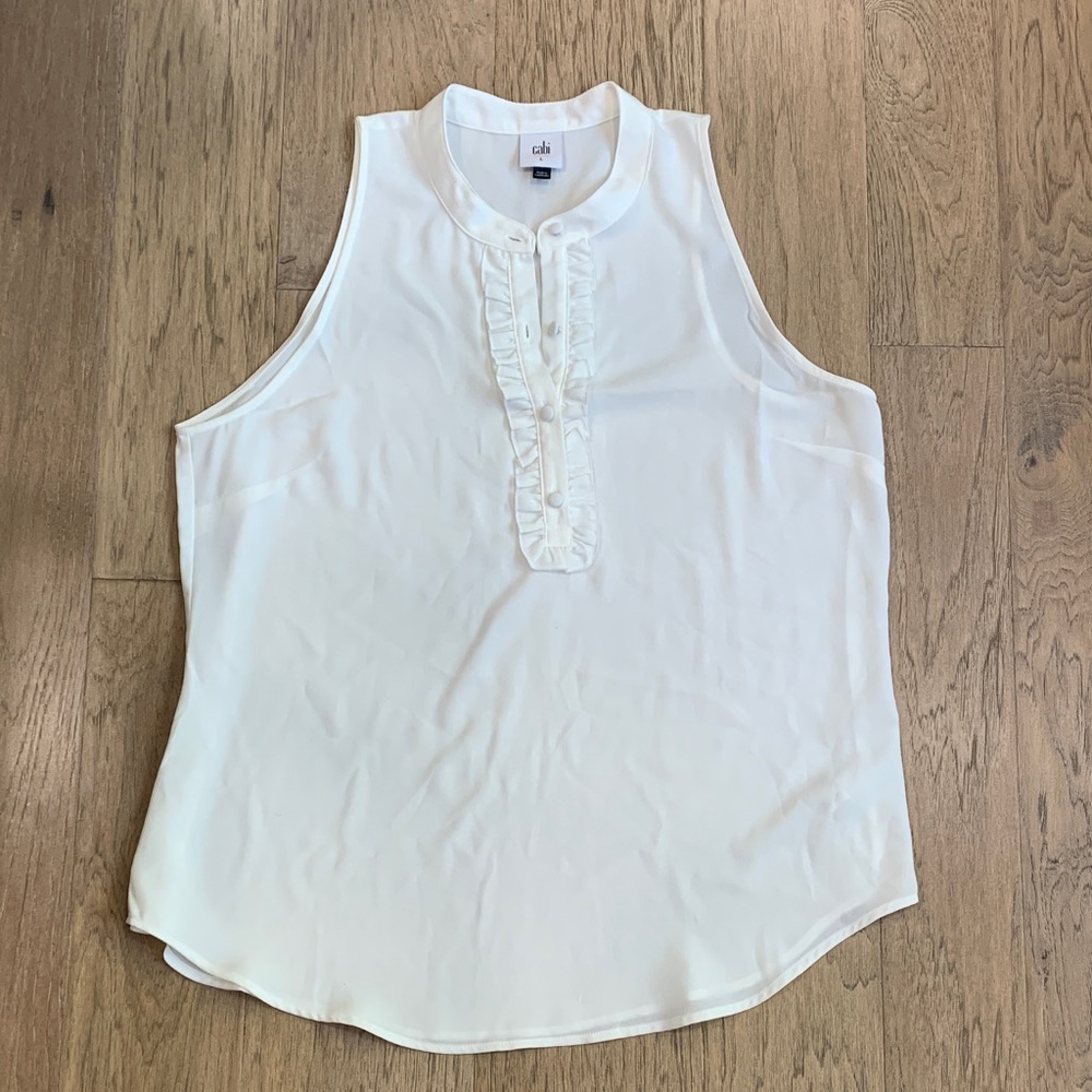 CAbi White Ruffle Henley Sleeveless Frill Top Size Large